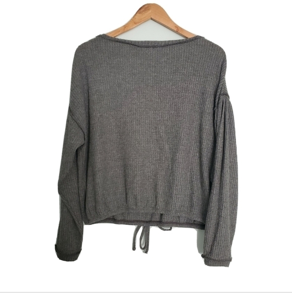 NEW Socialite Front Tie Waffle Knit Gray Sweater - Picture 3 of 5